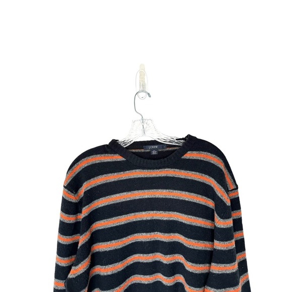 J.Crew Men's Black Gray Orange Striped Wool Crewneck Casual Sweater Size Large - Picture 4 of 11